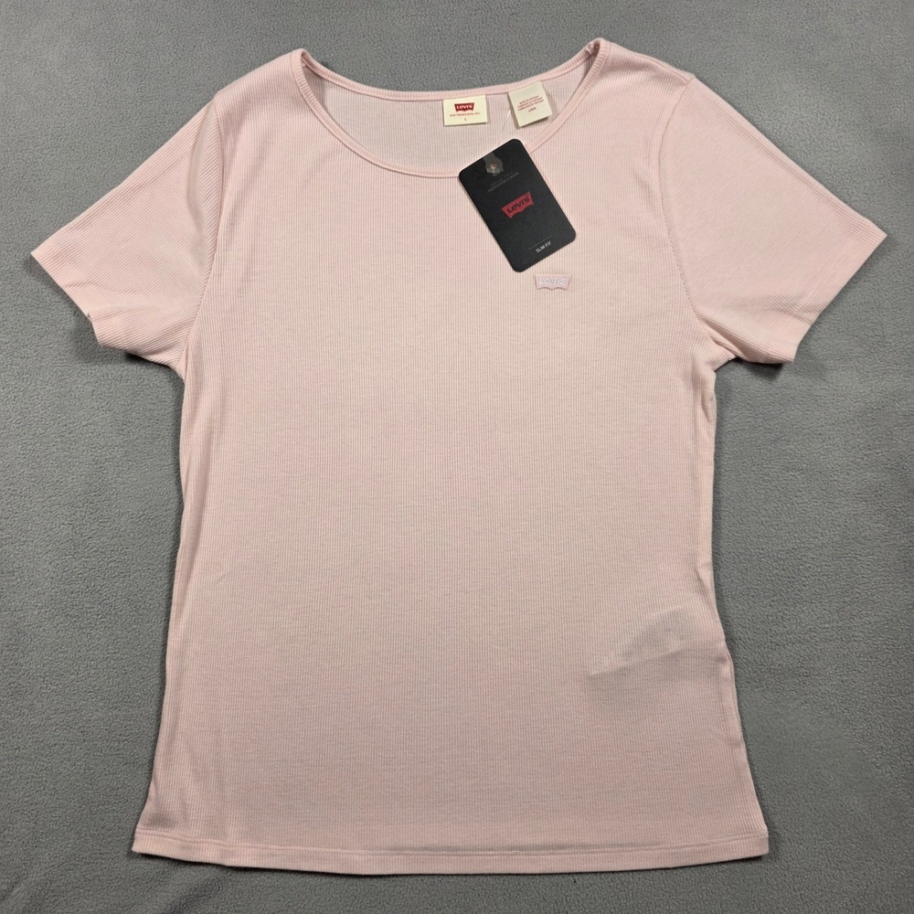 Levi's Top Womens Size Large Light Pink Slim Fit Ribbed Solid
